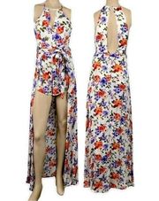 NWT L'ATISTE  Keyhole Halter Floral Walkthrough Romper Sz M