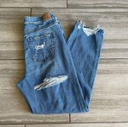 Women’s Blue Ripped Denim Comfort Stretch Mom Jean Size 8 Regular