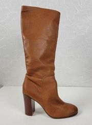 Kenneth Cole NY Justin Womens Boots Size 8.5 Cognac Leather Knee High Round Toe