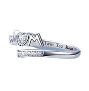 925 Sterling Silver Inlaid Zircon Ring MOM Letter Love Ring