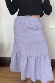 Madewell Tiered Linen Blend Maxi Skirt in Lavender Striped. Small