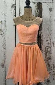 OOAK Panalopy orange rhinestone SAMPLE 2 piece prom pageant dress