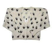 NWT Skull Cashmere V-neck Cardigan Sweater in Chalk Charcoal Print S