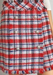 Sans Souci Frayed Tweed Orange, White & Blue Mini Skirt Size L