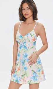 Forever 21 New With Tag  Tropical Pink & Blue Floral Print Skater Summer Dress