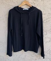 Women’s Basic Black Plain Raw Hem Lightweight Pullover Hoodie Large