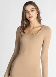 NEW Beige Scoop Neck Ultra Soft and Stretchy Long Sleeve Top