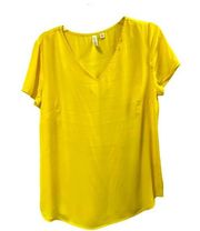 TACERA Women's Yellow V-Neck Blouse Short Sleeve Relaxed Fit Size L