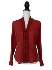 Woman’s Cotton Button Down Red Shirt Blouse, Sz 4