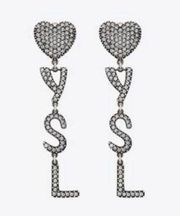 Saint Laurent YSL Heart clip on crystal OPYUM embellished earrings NEW AUTH