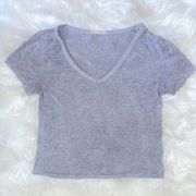 Olivia Rae Gray V Neck Short Sleeve Crop Top