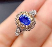 18K White Gold Plated Adjustable Hollow Blue Crystal Sapphire Ring for Women