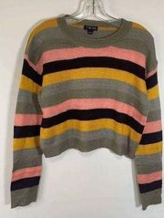 TIMING Women's Tight-Knit Multicolor Stripe Pullover Crop Sweater Size M