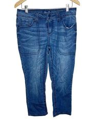 Seven7 Women's Blue Denim Mid Rise Slim Straight Ankle Crop Jeans Size 8