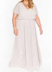 Show Me Your MuMu Michelle Flutter Maxi Dress Dove Grey Beaded Size 3X