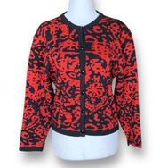 Vintage Jaeger London Cardigan Sweater Fitted Red Abstract Knit Crewneck Wool