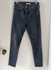 Levi's Sz 4 27 Wedgie Skinny Jeans Faded Black Gray Wash Raw Hem Button Fly