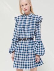 Urban Outfitters Babydoll Prairie Plaid Mini Shift Dress Blue  Women’s XS