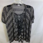 Charming Charlie Open Cover Women’s Size Medium Gray Black Lace Metallic Weave