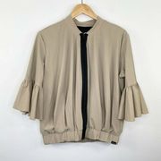 Koral Khaki Black Full Zipper Front Bell Sleeve Jacket Women's Size Small S