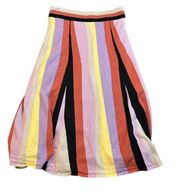 Anthropologie x Laia Shimmer Striped Knit Midi Skirt Size Small Purple Yellow