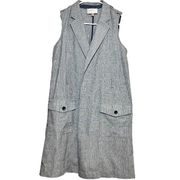 Skies Are Blue Blazer Tweed Vest Linen Sleeveless Notch Lapel Flap Pocket Gray