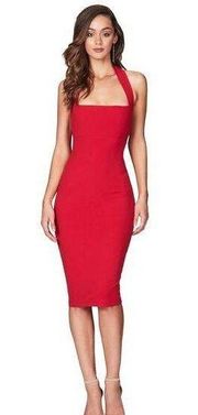 NOOKIE Boulevard Midi Dress Flame Red Size Small Halter Pin Up Sexy Cocktail