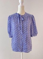 $245 NWT REBECCA TAYLOR  Blue 100%  Silk Top EMMY Blouse Button Down Size Small
