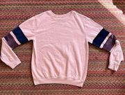 PINK COLLEGIATE COLD CRUSH FLEECE SLEEVE STRIPE SWEATSHIRT