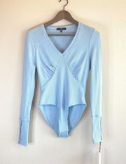 women's ribbed v-neck blue bodysuit/Sz:S/NWT