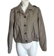Vintage 80s Miss Pendleton Wool Navy Blue Cream Houndstooth Cropped Jacket sz 4