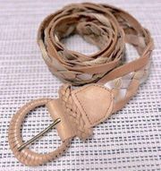 Hollister genuine leather natural neutral cream braided belt sz Medium Large