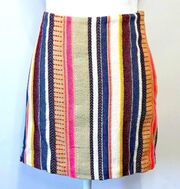 H&M Short Jacquard-Weave Skirt Multi-Colored Stripes Concealed Zipper