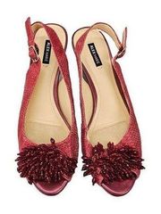 Alex Marie Heels Womens Size 8 Suede Sling back Open Toe Beaded Detail Toe Red