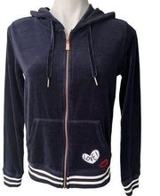 Betsey Johnson Performance Velour Love Zip Up Hoodie, Navy