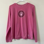 Life is Good  Pink Long Sleeve 100% Cotton Tee Shirt Size Small