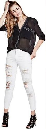 Guess Women's Ripped Ordeal Cropped Skinny Jeans White Size 24