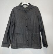 Women’s MaxMara Grey Black Coated Denim Snap Front Jacket Size Large