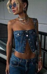 crop top corset denim jeans button up