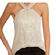 GRACE KARIN Women's Sequin Sparkle Tank Tops Halter Neck Keyhole Knot size large