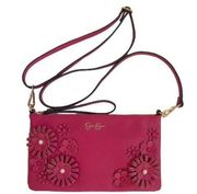 Jessica Simpson Crossbody Bag Purse Natalia Fuchsia Pink Pebbled Leather Flower