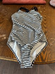 Striped Navy Blue And White One Piece Swimsuit 