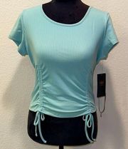 Green Double Ruched Self  Tie Top