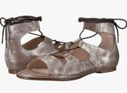 Seychelles Leather Gladiator Sandals Lace Up Open Toe Flats Pewter Women’s 10