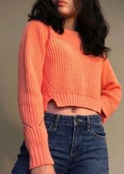 Topshop Petite Neon Orange Peach Acrylic Cropped Knit Sweater Size 10 Large