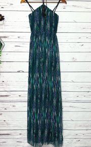 Gianni Bini Green & Blue Halter Top Maxi Dress Size 0