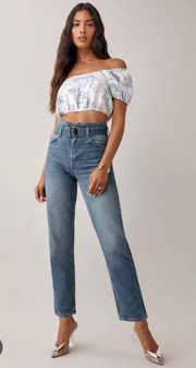 Cynthia Belted High Rise Straight Jeans