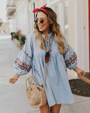 Boho Embroidered Baby Doll Dress