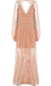 For Love & Lemons All That Glitters Pink Cream Lined Sequin Lace Maxi Dress BNWT