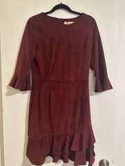 NWT Aryeh Red Velvet Long Sleeve Ruffle Dress Size Medium